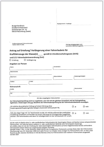 Antrag auf Erteilung einer Fahrerlaubnis