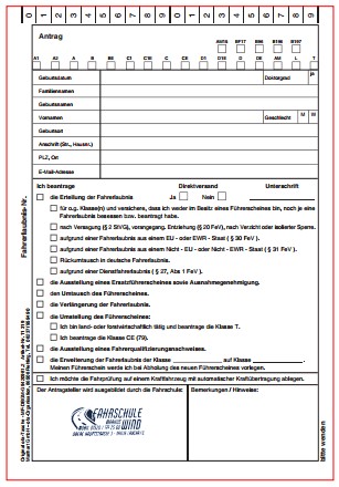 Antragstasche(mit Stempel) auf Erteilung einer Fahrerlaubnis