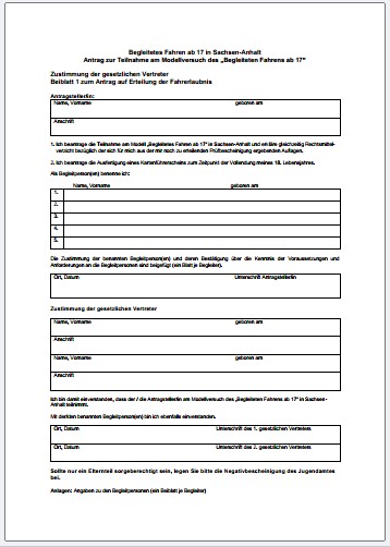 Beiblatt 1 (BF17) für Erteilung einer Fahrerlaubnis
